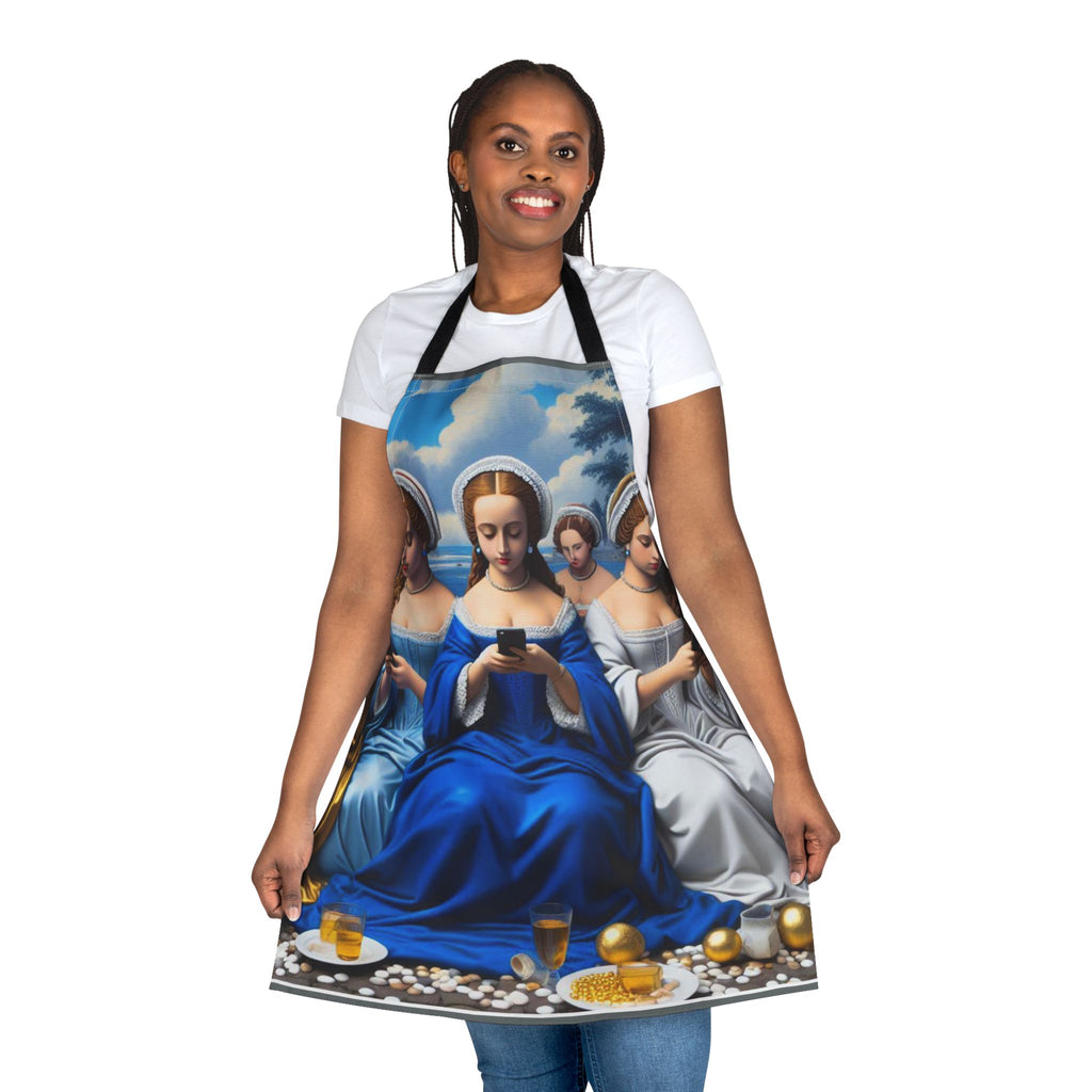 Renaissance-Style 'Women Scrollin' Phone Apron — Artistic All-Over Print with Color Straps