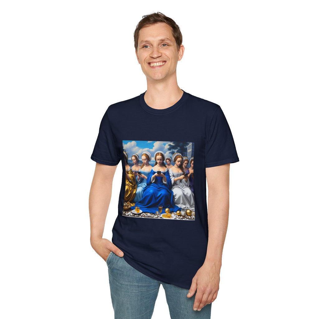 Renaissance Ladies Graphic T-Shirt — Vintage Blue Virgin Mary Art Tee