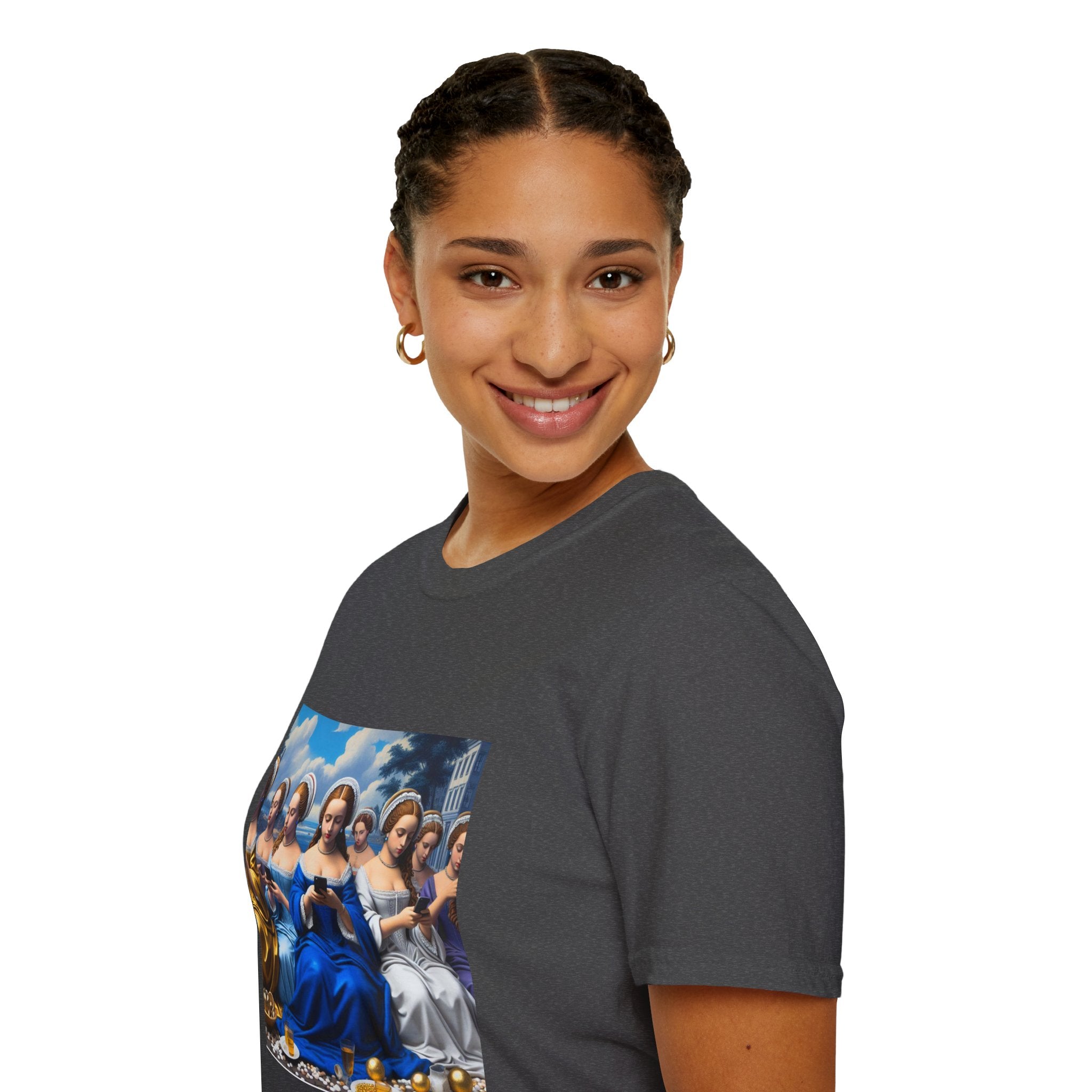 Renaissance Ladies Graphic T-Shirt — Vintage Blue Virgin Mary Art Tee