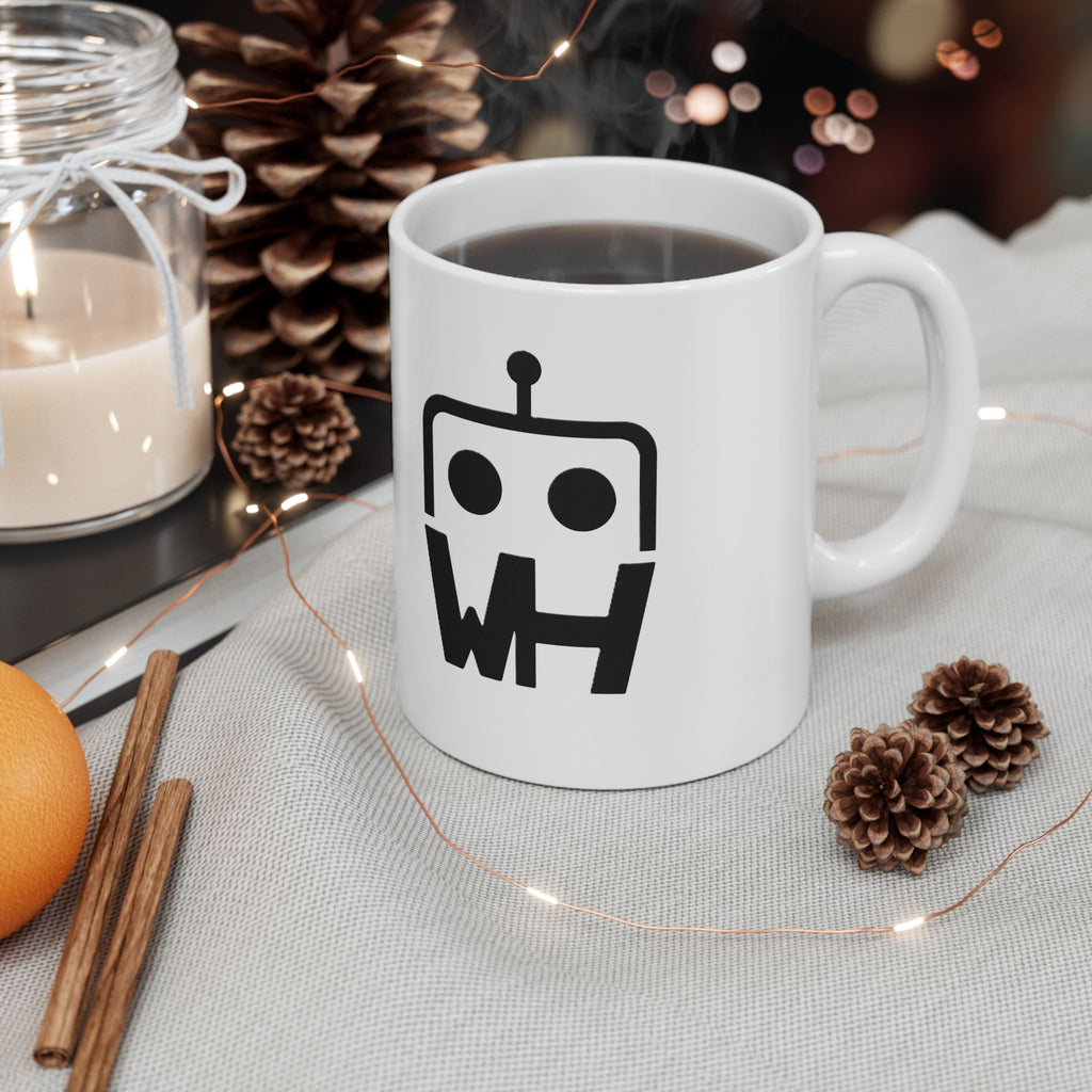 Robot WH Logo Mug — Minimalist Tech Coffee Cup