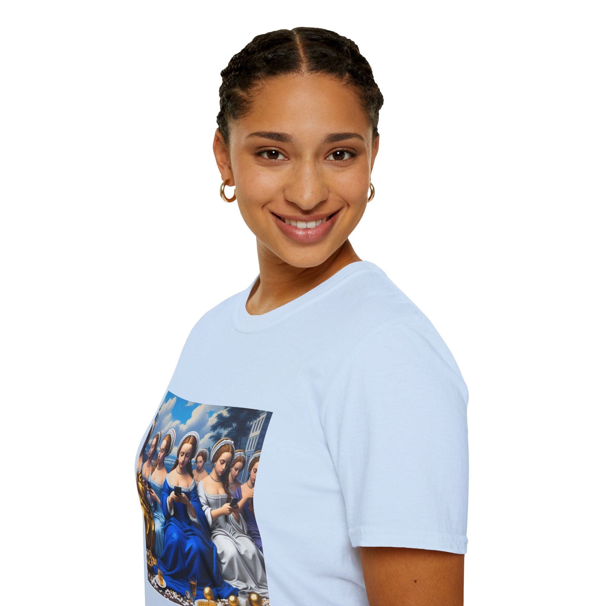 Renaissance Ladies Graphic T-Shirt — Vintage Blue Virgin Mary Art Tee