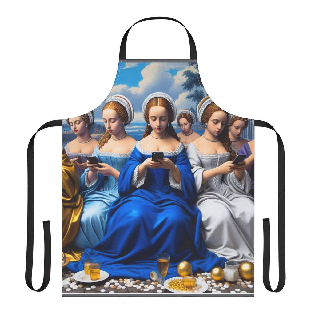 Renaissance-Style 'Women Scrollin' Phone Apron — Artistic All-Over Print with Color Straps
