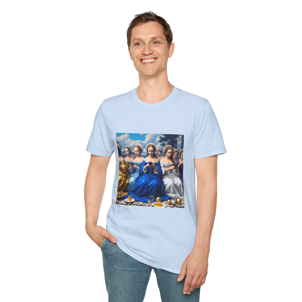 Renaissance Ladies Graphic T-Shirt — Vintage Blue Virgin Mary Art Tee