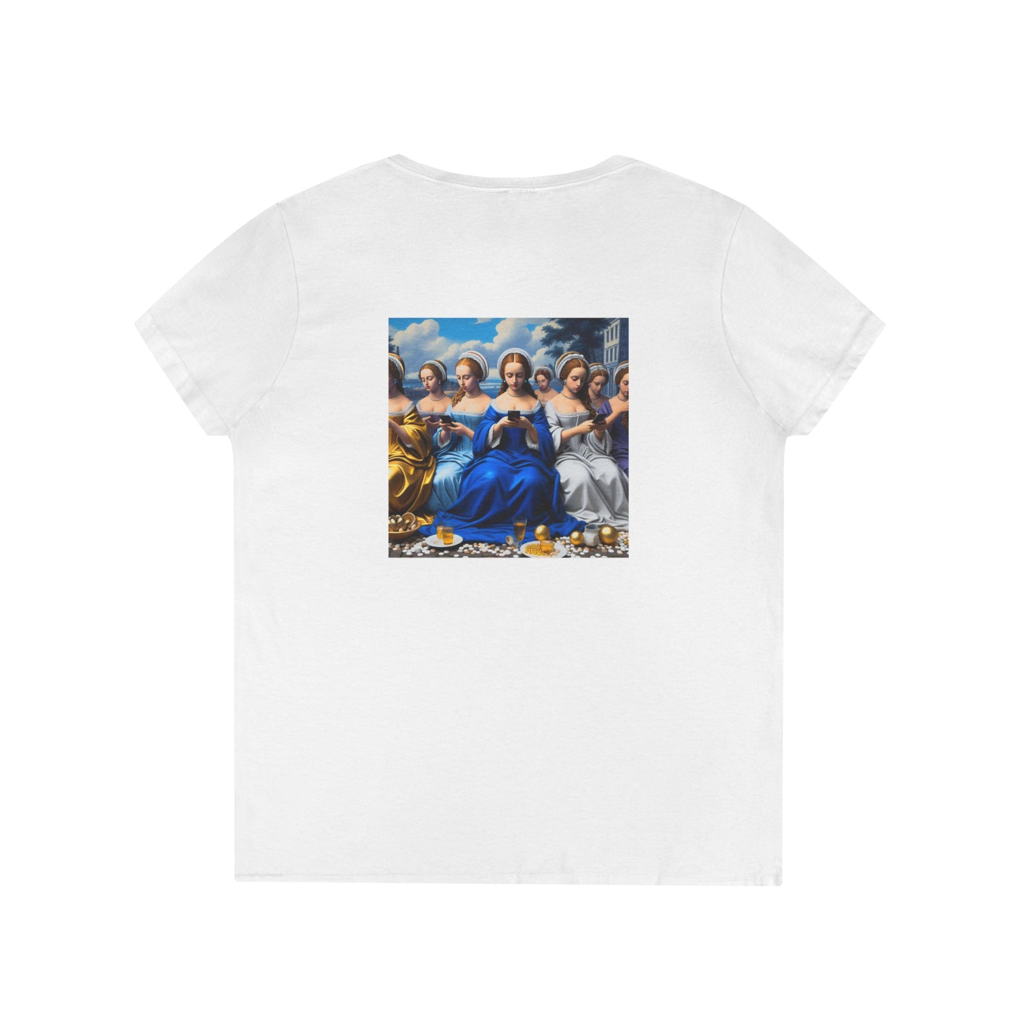 Ladies' V-Neck T-Shirt — Vintage Renaissance Madonna and Angels Graphic Tee