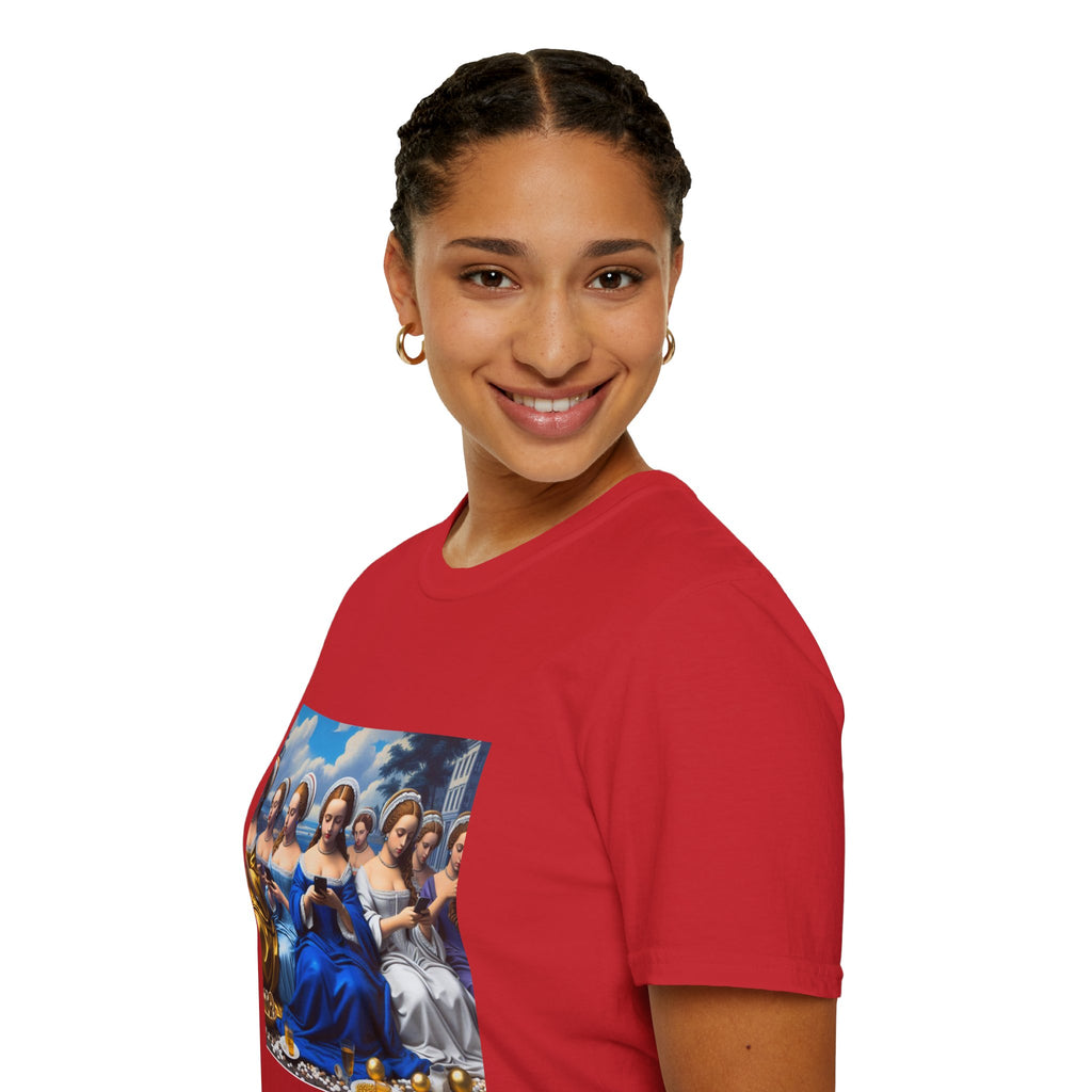 Renaissance Ladies Graphic T-Shirt — Vintage Blue Virgin Mary Art Tee