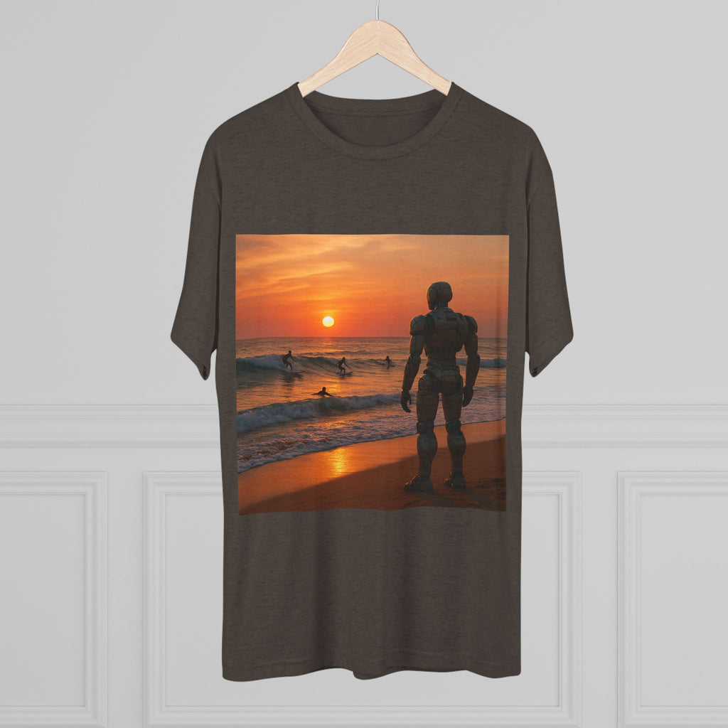 Sunset Robot Beach T‑Shirt — Wilderness Human Graphic Tee