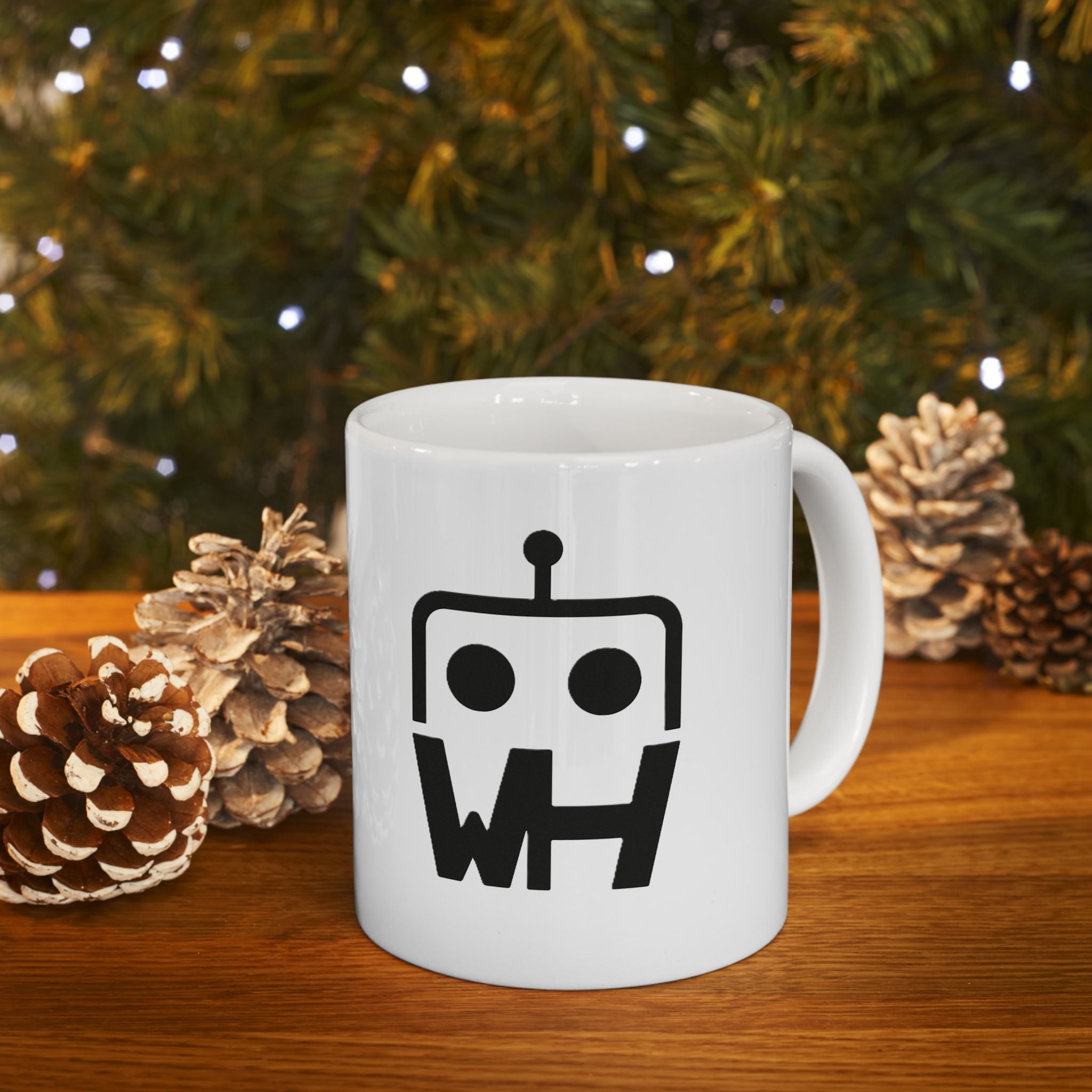 Robot WH Logo Mug — Minimalist Tech Coffee Cup