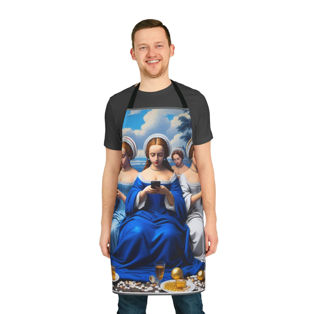 Renaissance-Style 'Women Scrollin' Phone Apron — Artistic All-Over Print with Color Straps