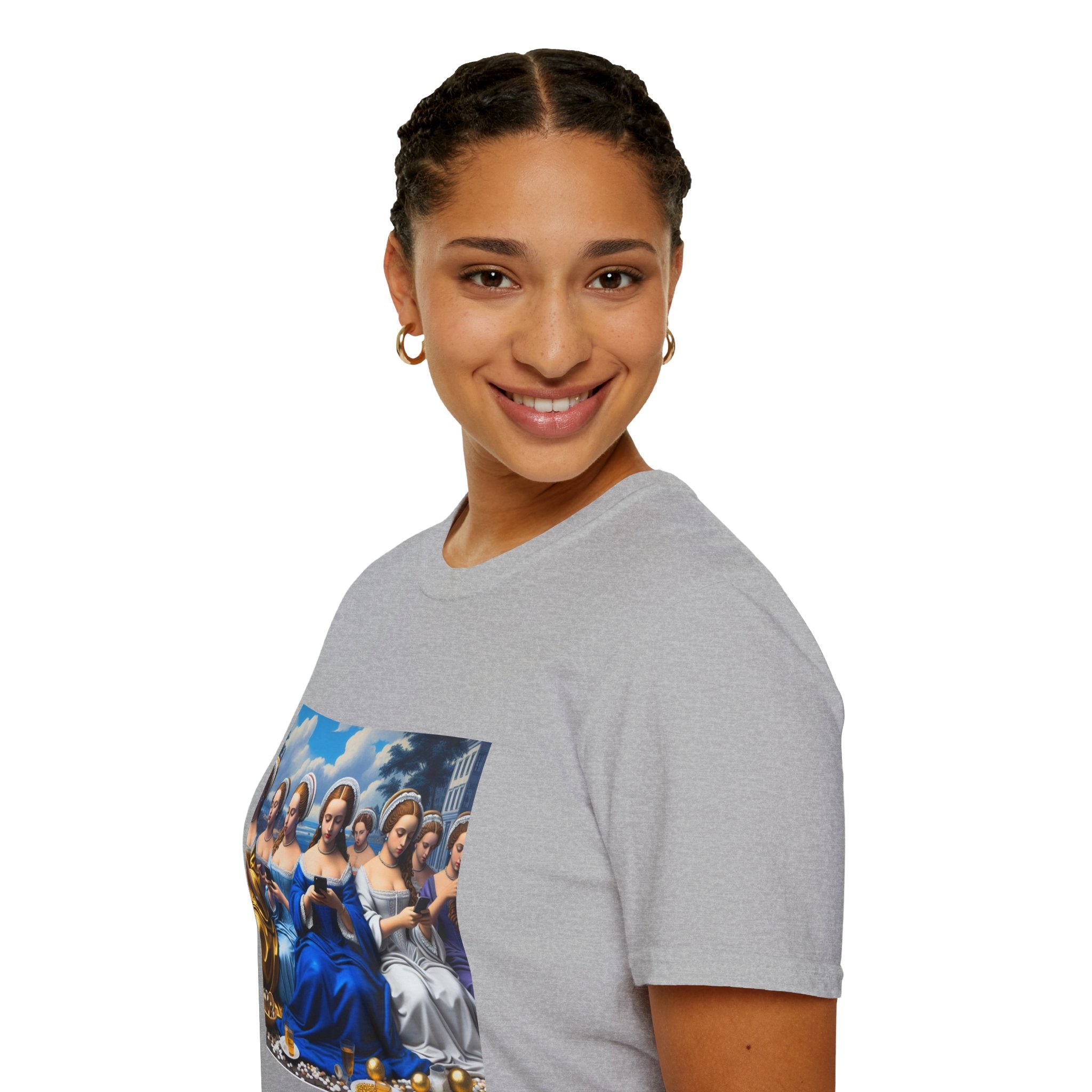 Renaissance Ladies Graphic T-Shirt — Vintage Blue Virgin Mary Art Tee