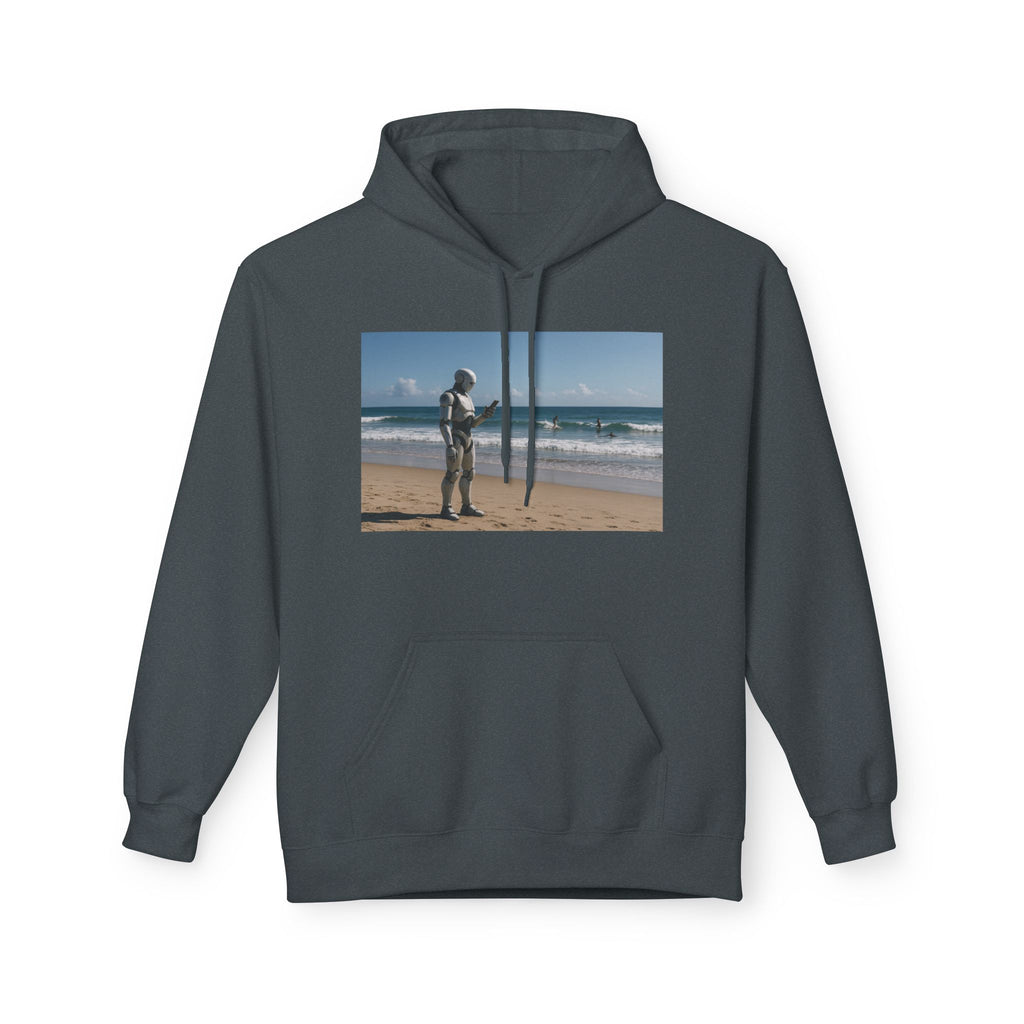 Surfing Robot Hoodie — Retro Robot Scrolling Graphic Hoodie