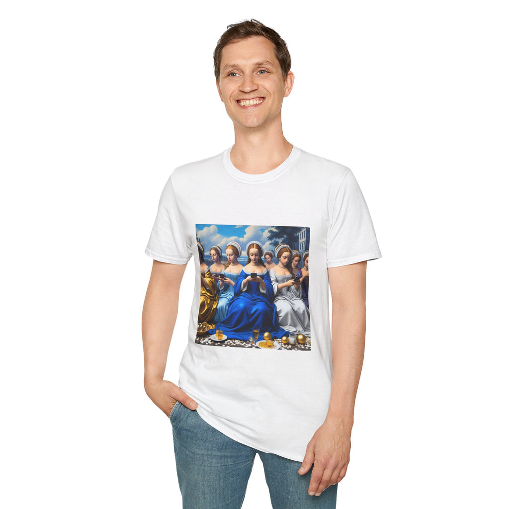 Renaissance Ladies Graphic T-Shirt — Vintage Blue Virgin Mary Art Tee