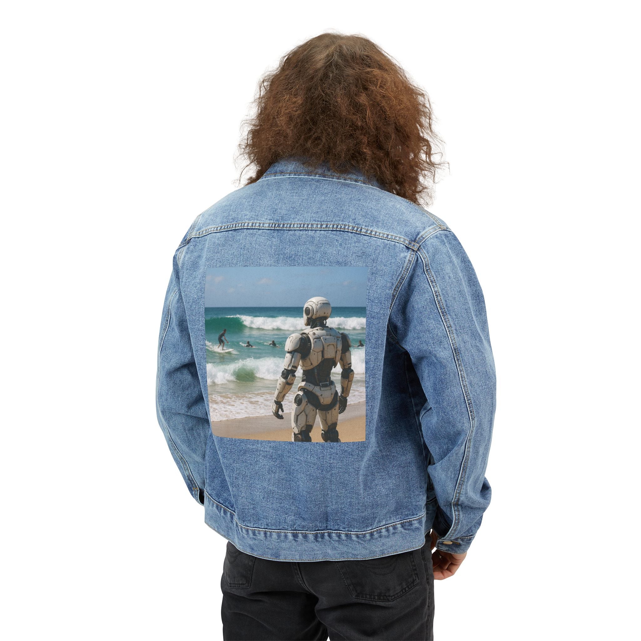Denim Jacket — Surfing Stormtrooper Back Graphic Men's Denim Jacket