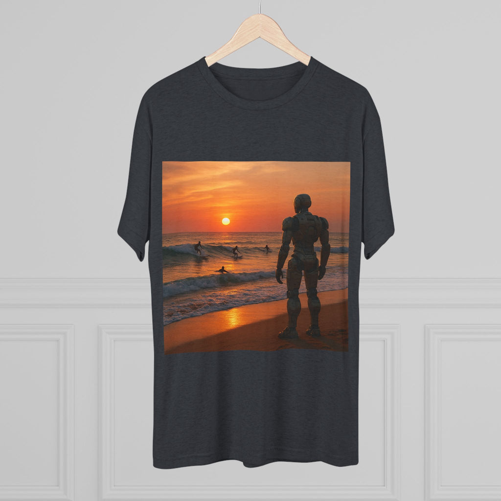 Sunset Robot Beach T‑Shirt — Wilderness Human Graphic Tee