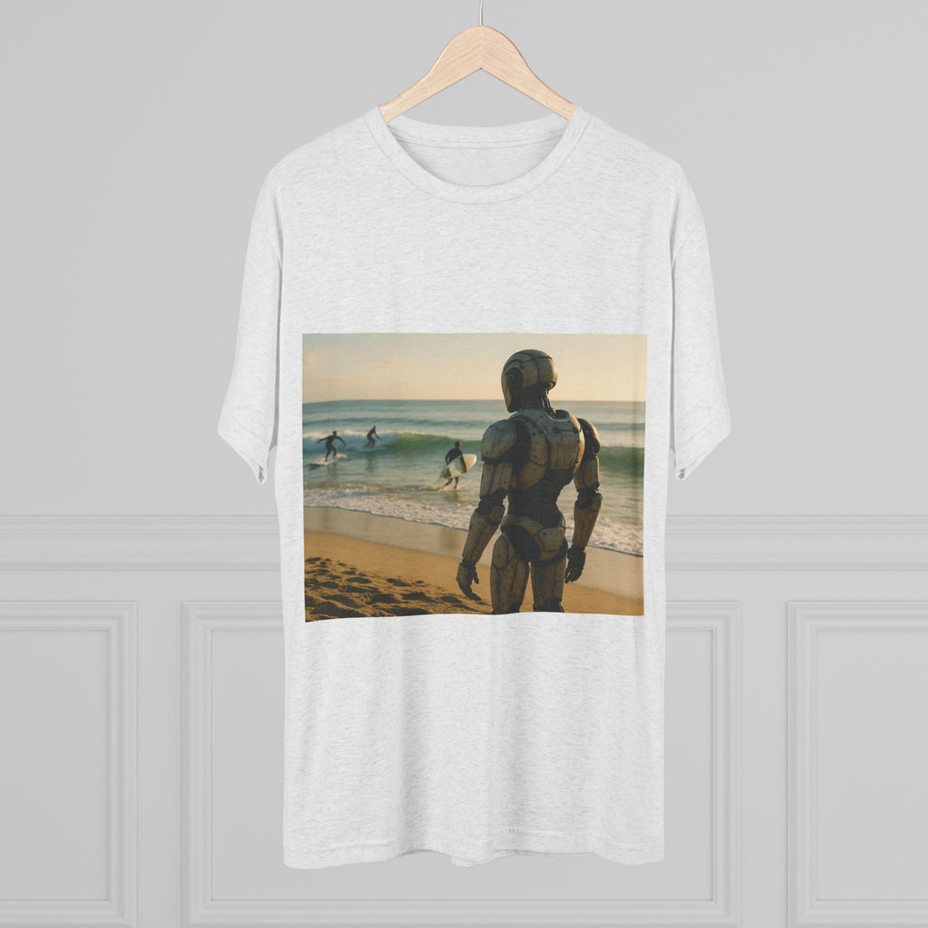 Surf Robot Graphic Tee — Vintage Beach Scene Crew T‑Shirt