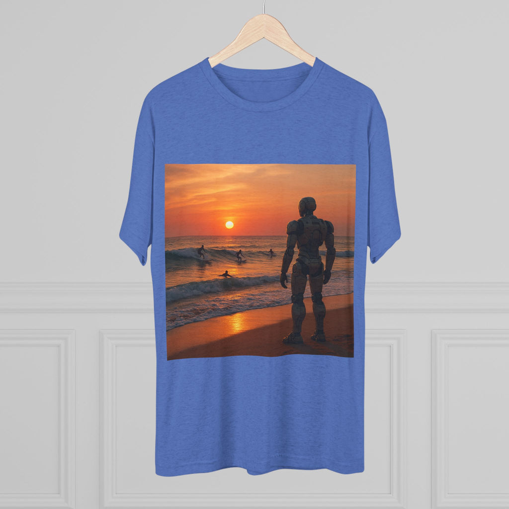 Sunset Robot Beach T‑Shirt — Wilderness Human Graphic Tee