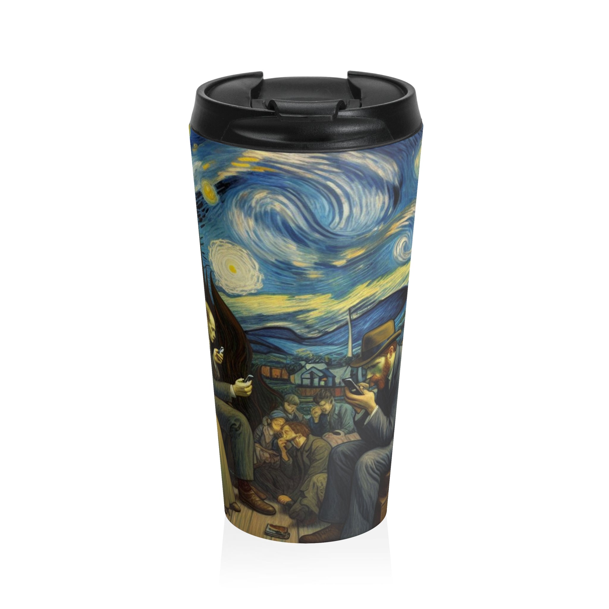 Van Gogh Style People Scrolling Phones Stainless Steel Travel Mug