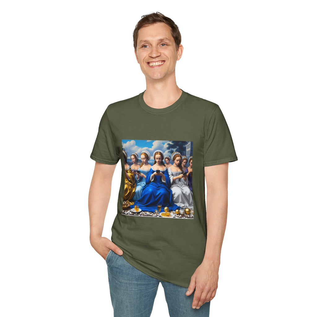 Renaissance Ladies Graphic T-Shirt — Vintage Blue Virgin Mary Art Tee