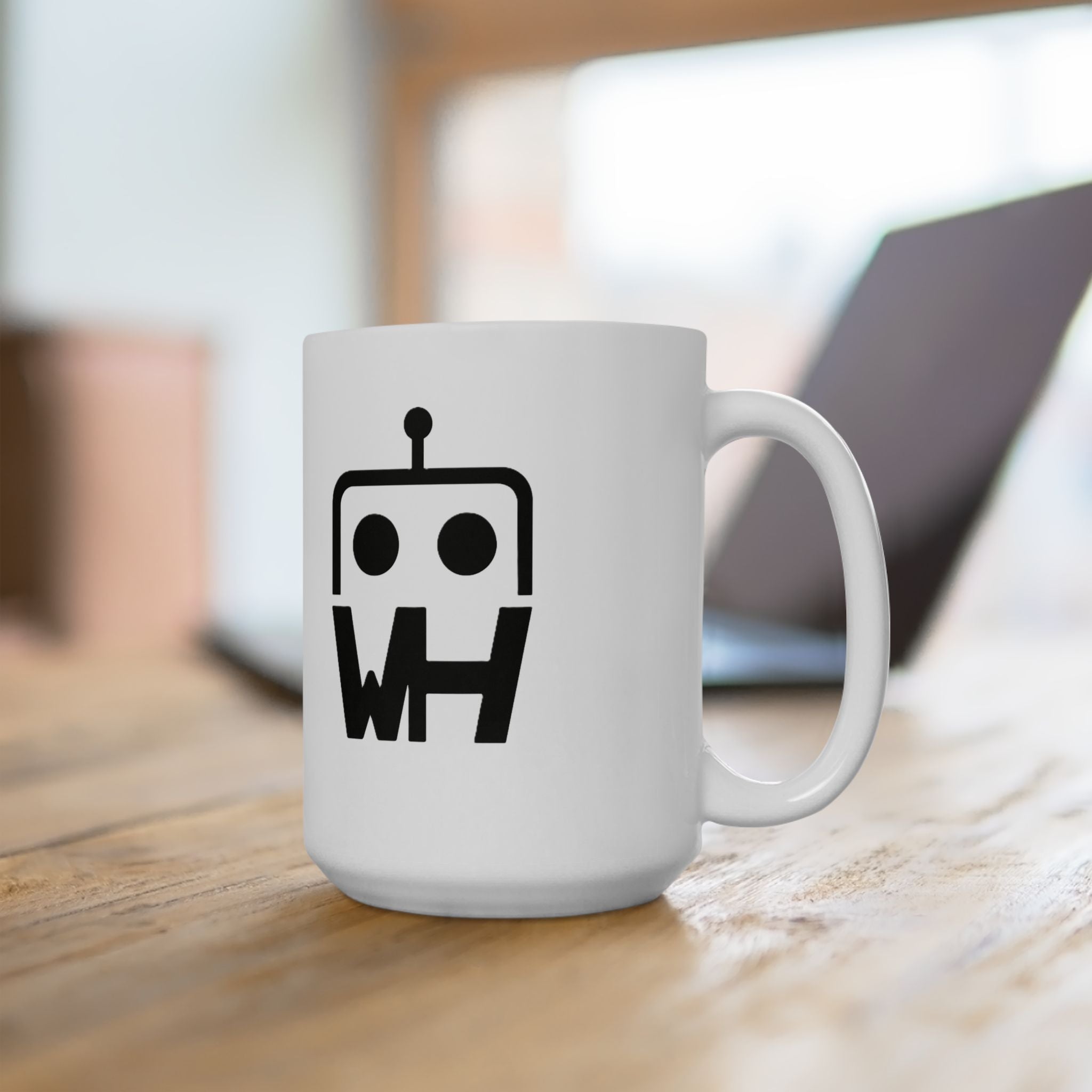 Robot WH Logo Mug — Minimalist Tech Coffee Cup