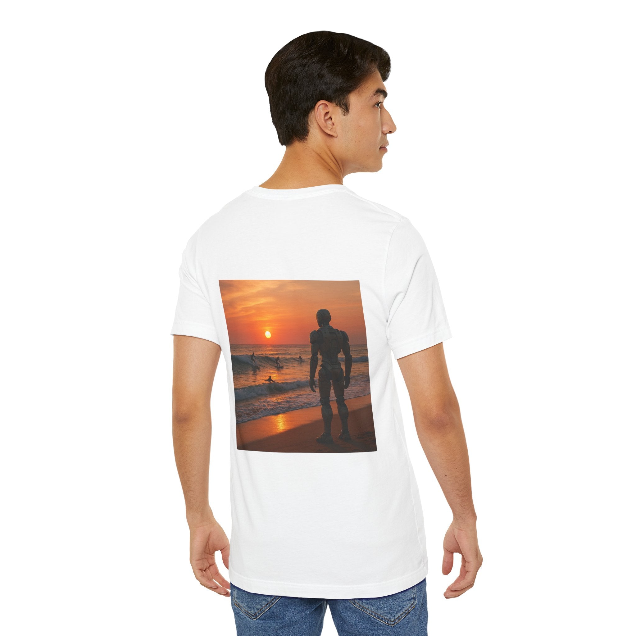 Sunset Surf Robot Tee - Beach Sunset Graphic T-Shirt