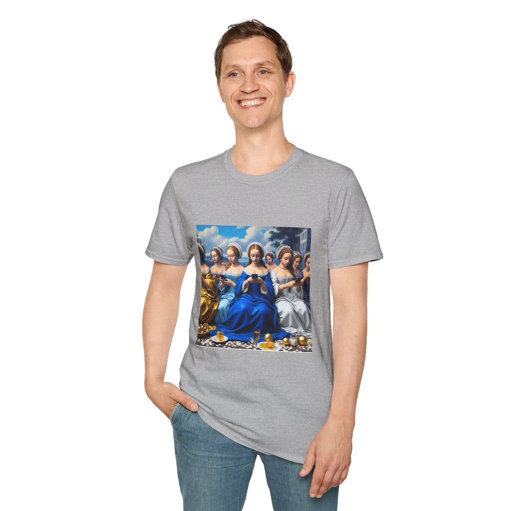 Renaissance Ladies Graphic T-Shirt — Vintage Blue Virgin Mary Art Tee