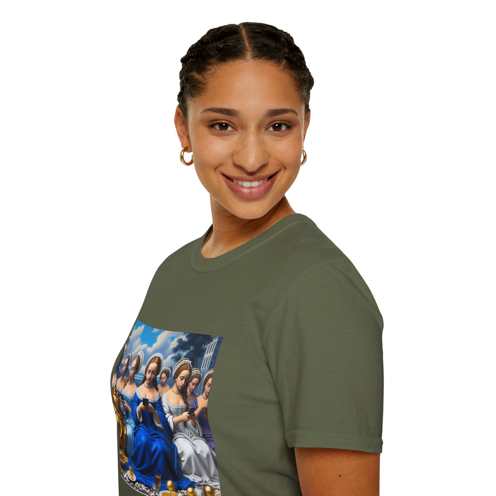 Renaissance Ladies Graphic T-Shirt — Vintage Blue Virgin Mary Art Tee