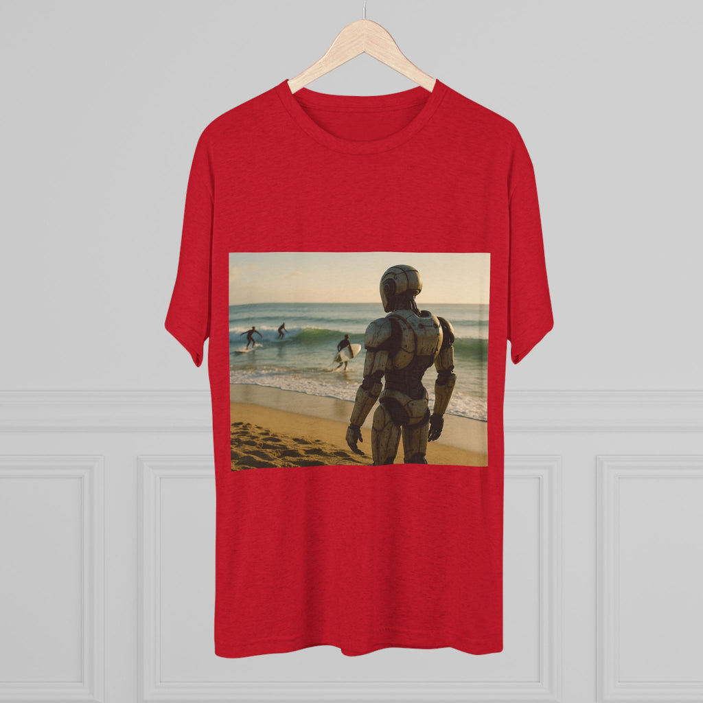 Surf Robot Graphic Tee — Vintage Beach Scene Crew T‑Shirt