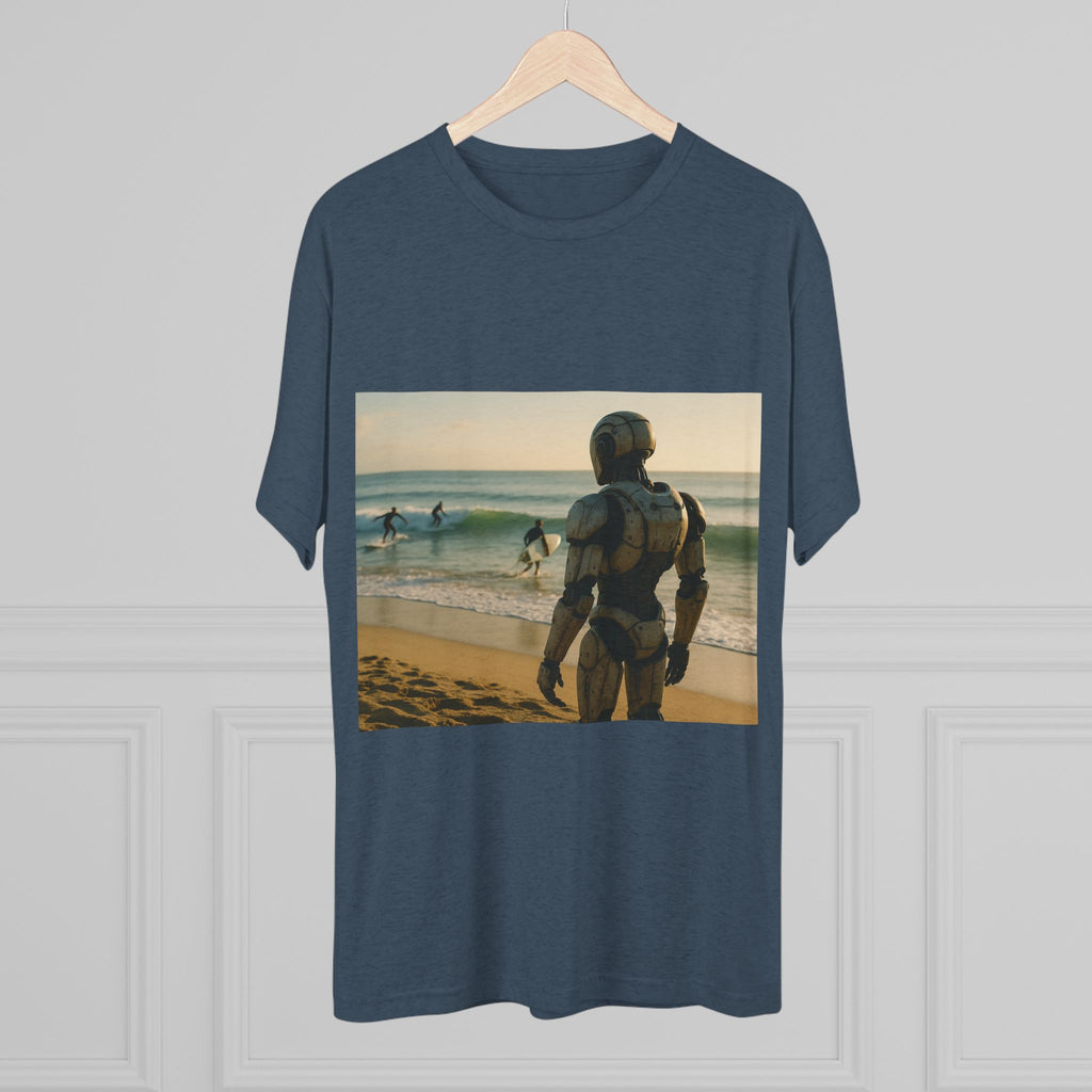 Surf Robot Graphic Tee — Vintage Beach Scene Crew T‑Shirt