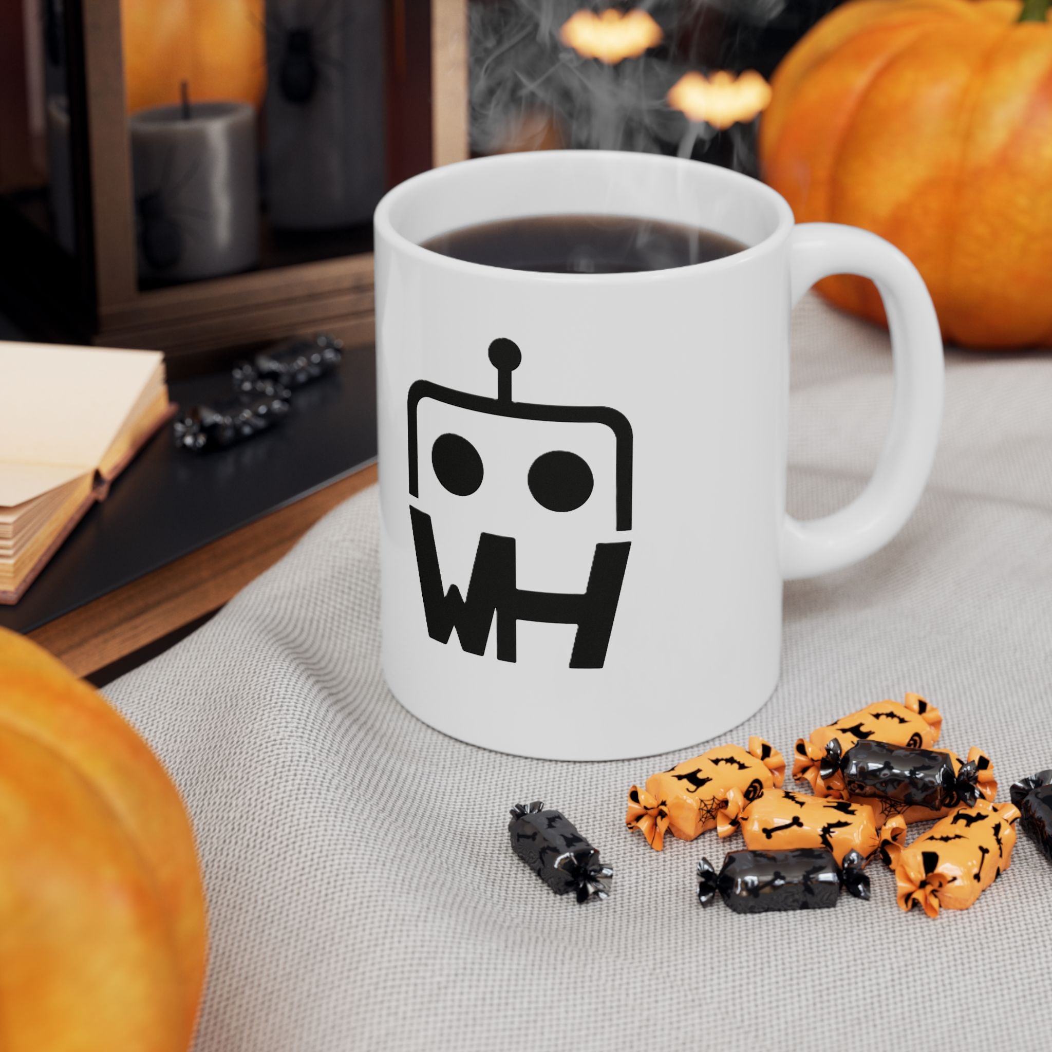 Robot WH Logo Mug — Minimalist Tech Coffee Cup