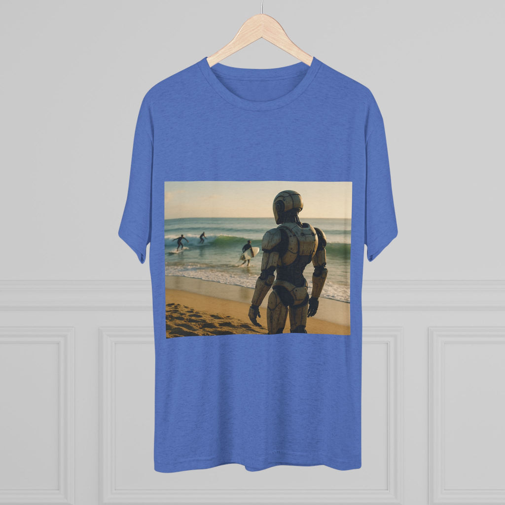 Surf Robot Graphic Tee — Vintage Beach Scene Crew T‑Shirt