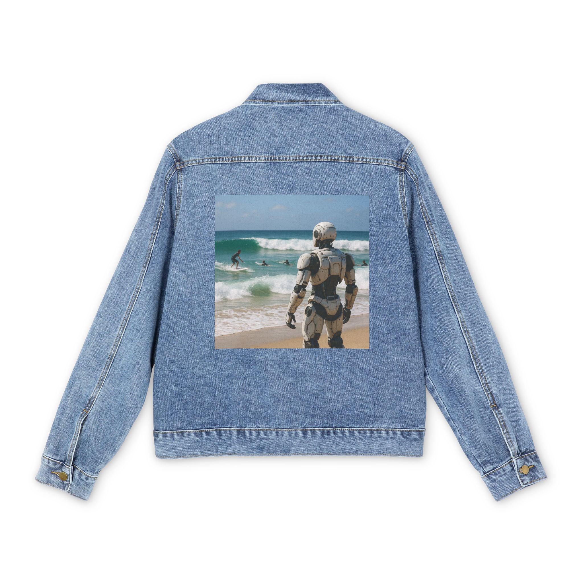 Denim Jacket — Surfing Stormtrooper Back Graphic Men's Denim Jacket