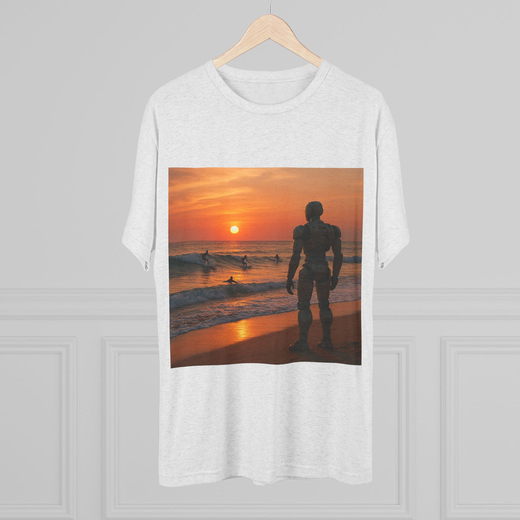 Sunset Robot Beach T‑Shirt — Wilderness Human Graphic Tee