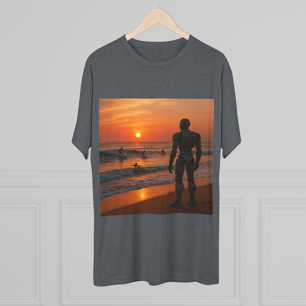 Sunset Robot Beach T‑Shirt — Wilderness Human Graphic Tee