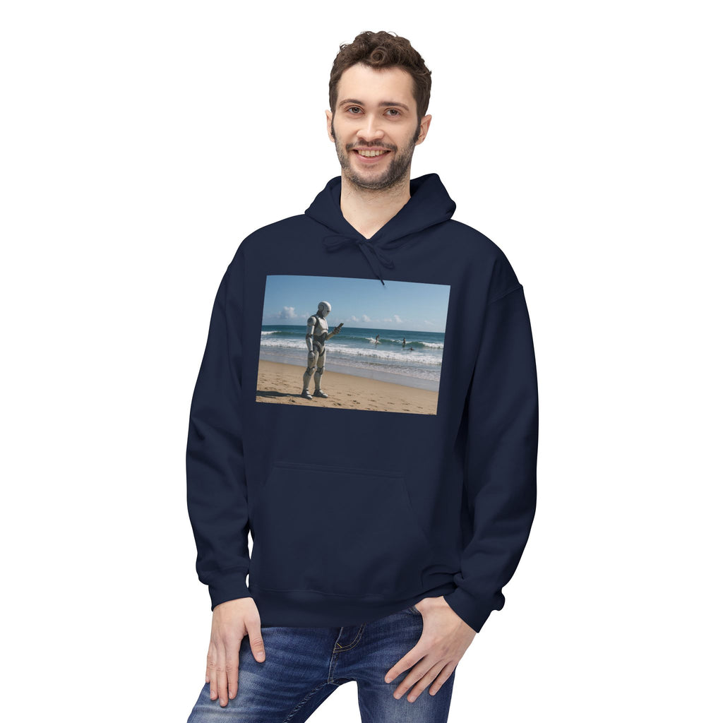 Surfing Robot Hoodie — Retro Robot Scrolling Graphic Hoodie