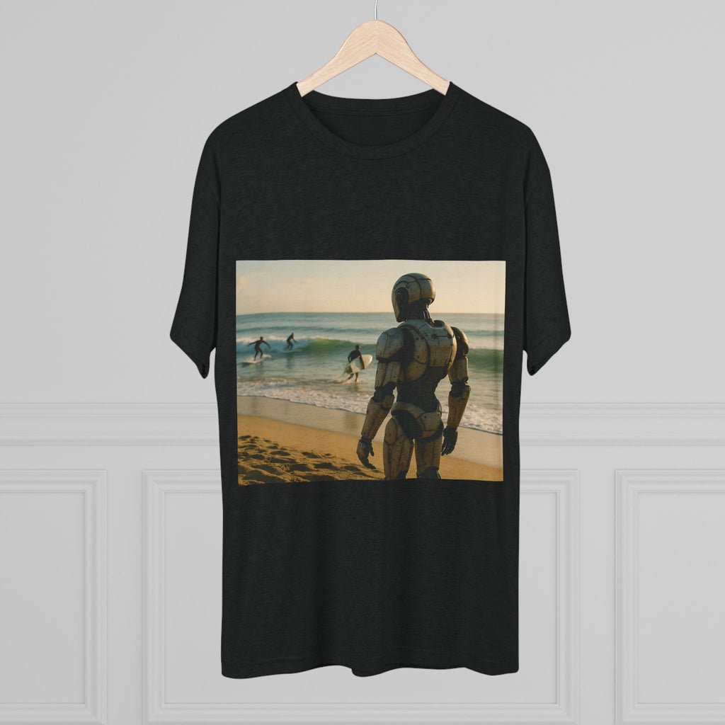 Surf Robot Graphic Tee — Vintage Beach Scene Crew T‑Shirt