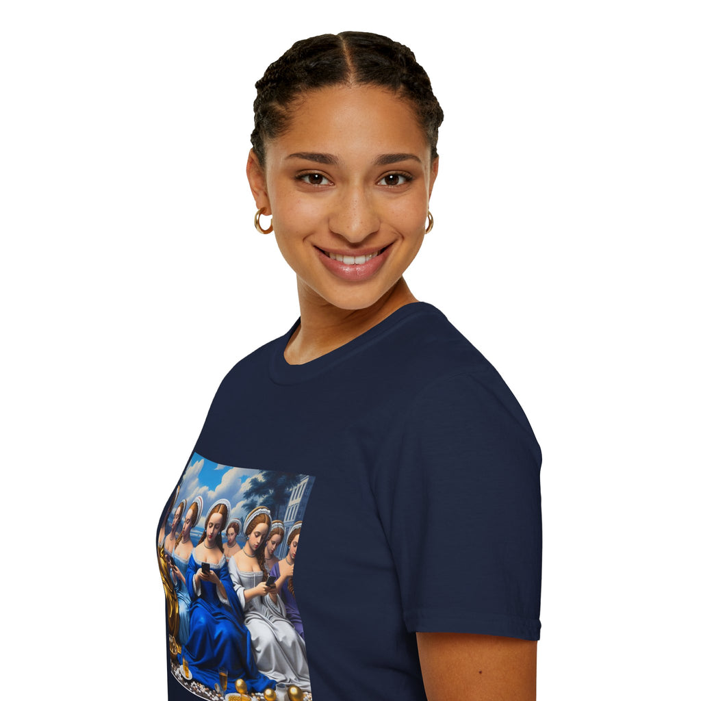 Renaissance Ladies Graphic T-Shirt — Vintage Blue Virgin Mary Art Tee