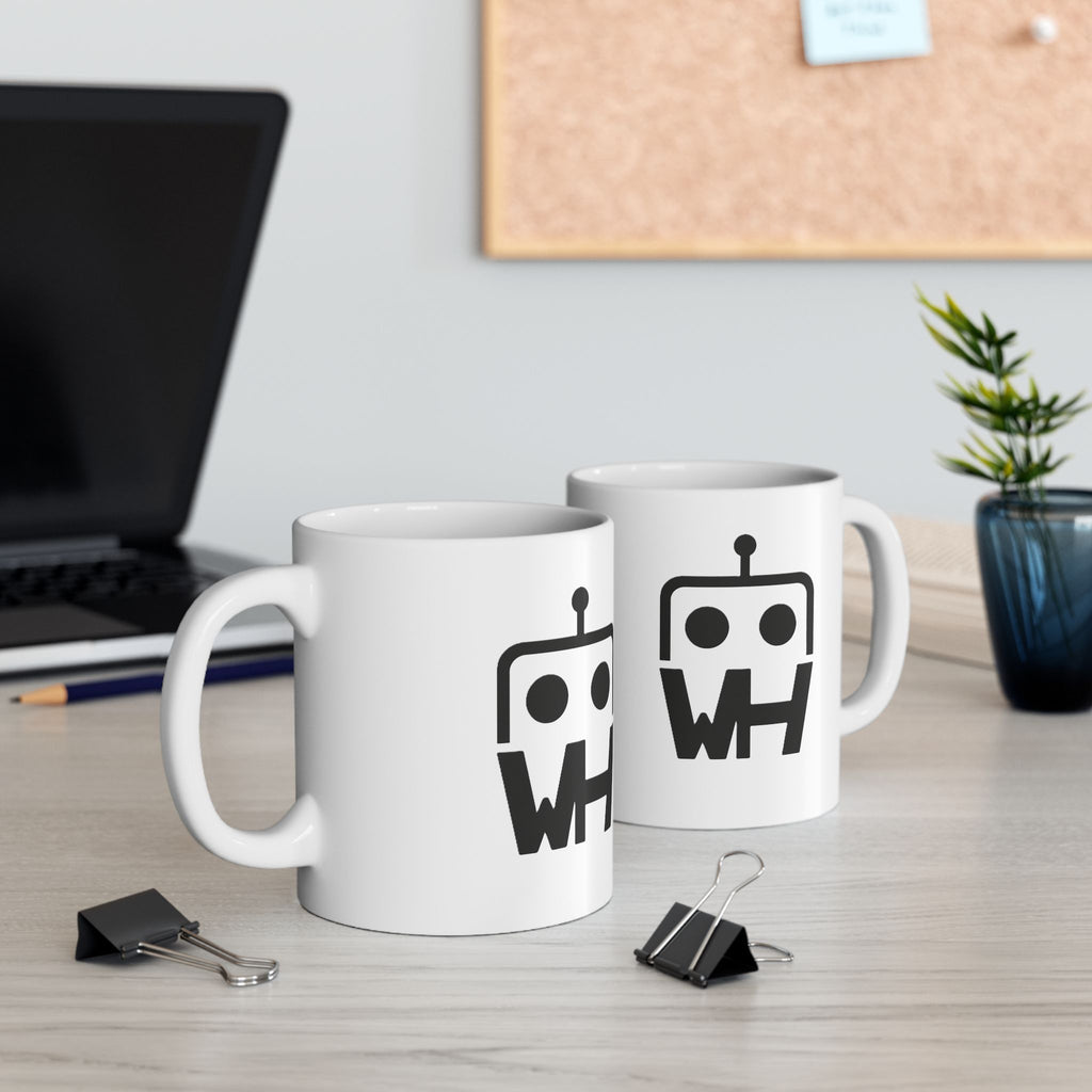 Robot WH Logo Mug — Minimalist Tech Coffee Cup