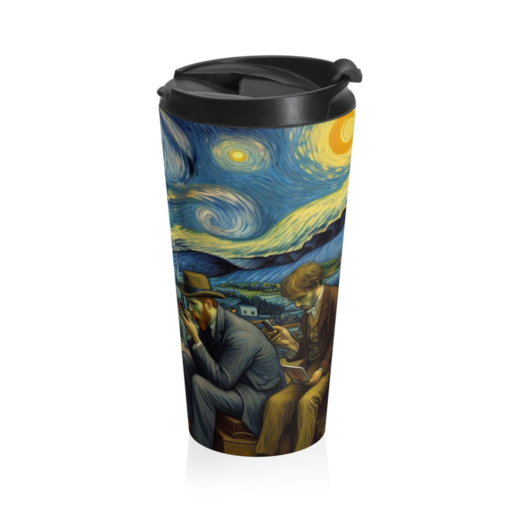 Van Gogh Style People Scrolling Phones Stainless Steel Travel Mug