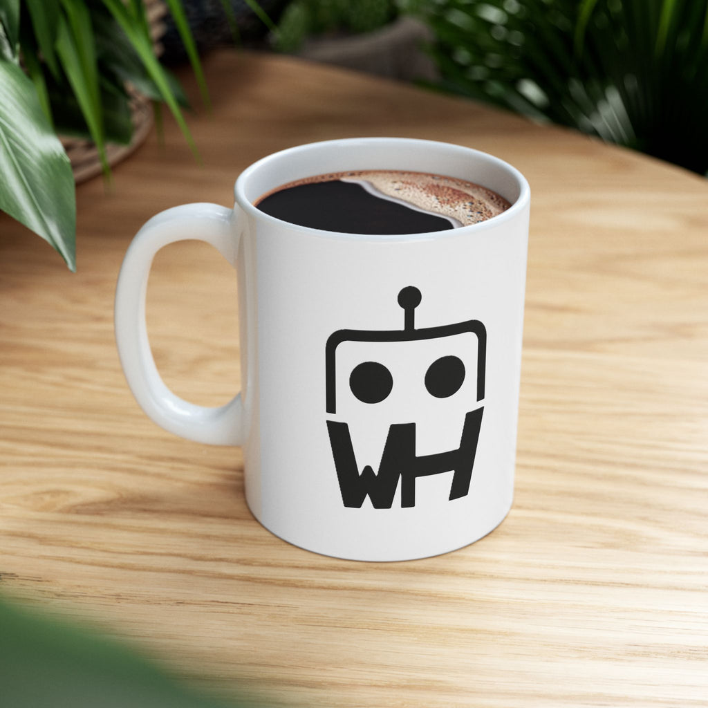 Robot WH Logo Mug — Minimalist Tech Coffee Cup