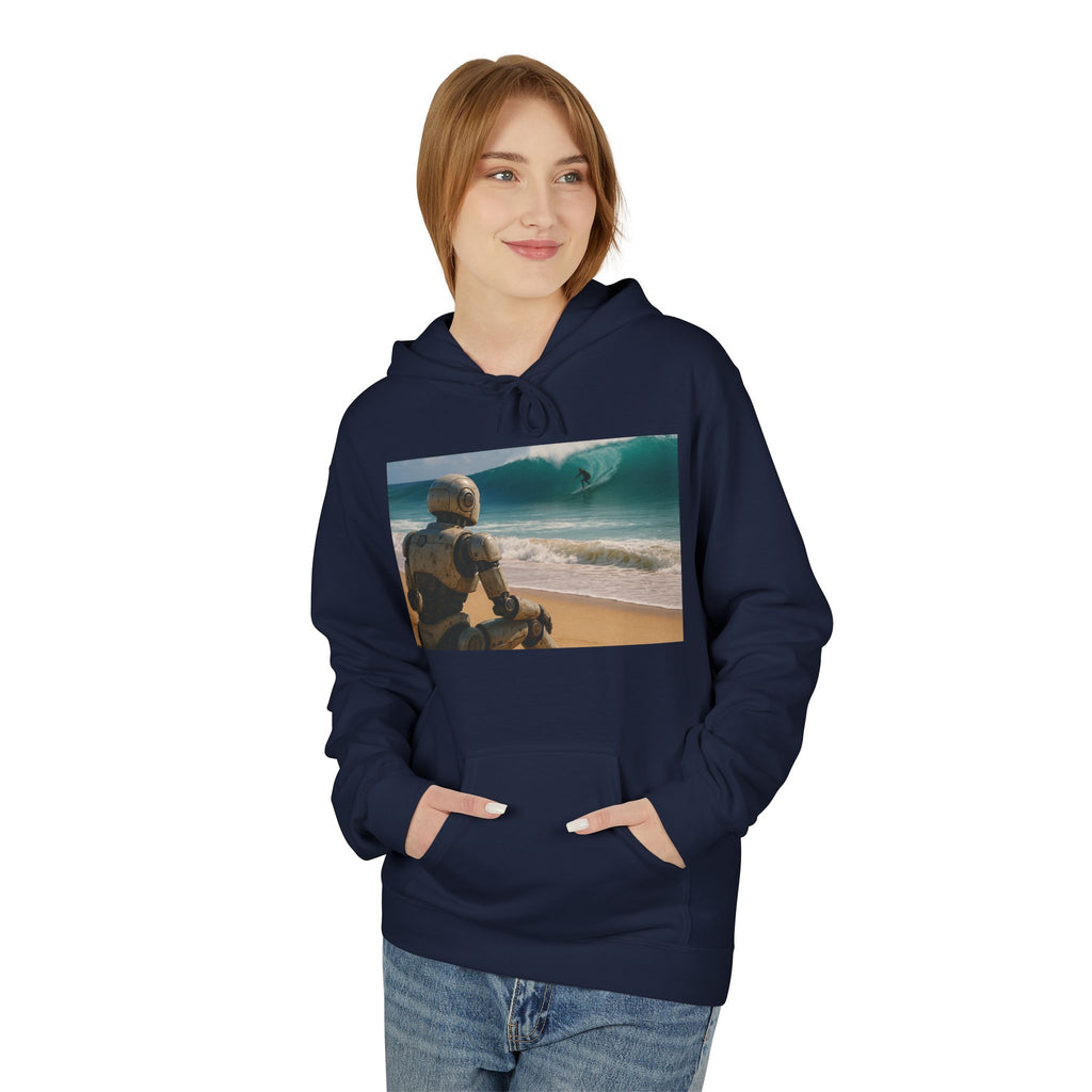 Surf-Watching Robot Hoodie — Retro Robot Watching Surf Graphic