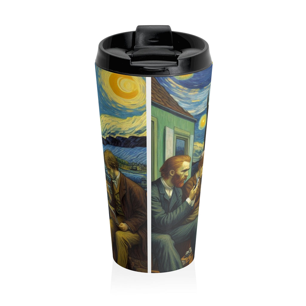 Van Gogh Style People Scrolling Phones Stainless Steel Travel Mug